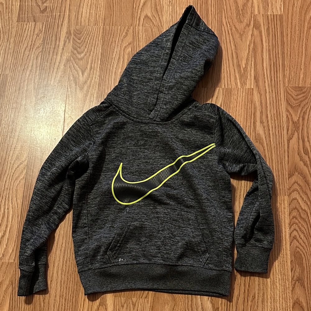 Nike Kids Charcoal Hoodie with Neon Yellow Swoosh